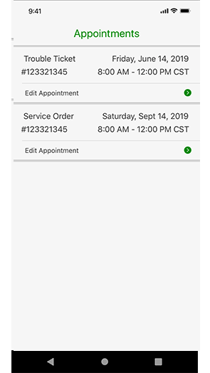 Go to the Appointments screen to reschedule or cancel your appointment.