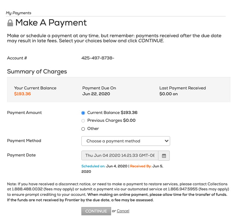 Make a payment in the Ziply account management portal