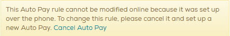 message when you must cancel Auto Pay to change it