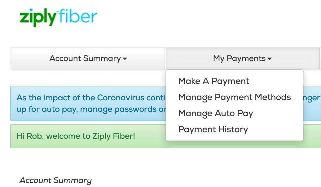 Select Manage Auto Pay from the My Payments menu.