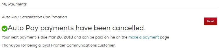 Your Auto Pay settings have been cancelled.