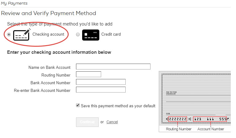 Add a checking account as your payment method