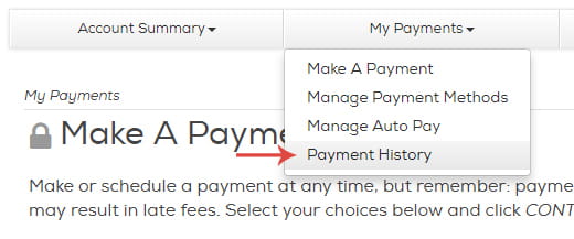 Click My Payments in My Account and then click Payment History.