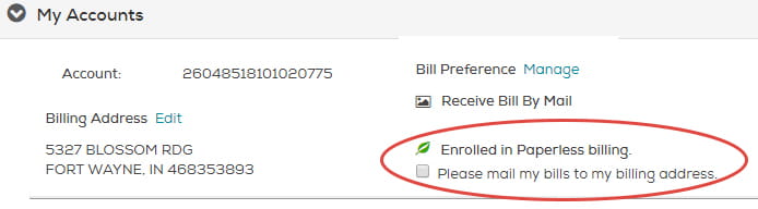 Click the checkbox to switch back to getting a bill in the mail