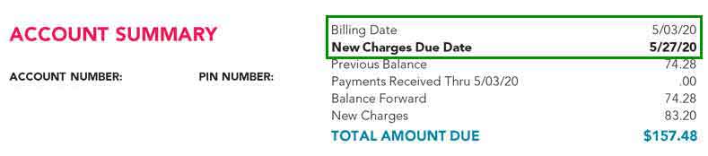 The Billing Date and New Charges Due Date on a Ziply Fiber home bill.