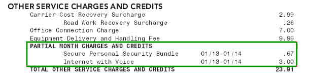 An example of partial month charges on a Ziply Fiber bill