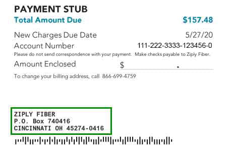 The payment address, found on a Ziply Fiber bill.