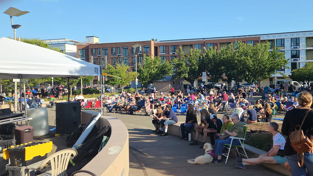 community gathering at the Gresham center of the arts