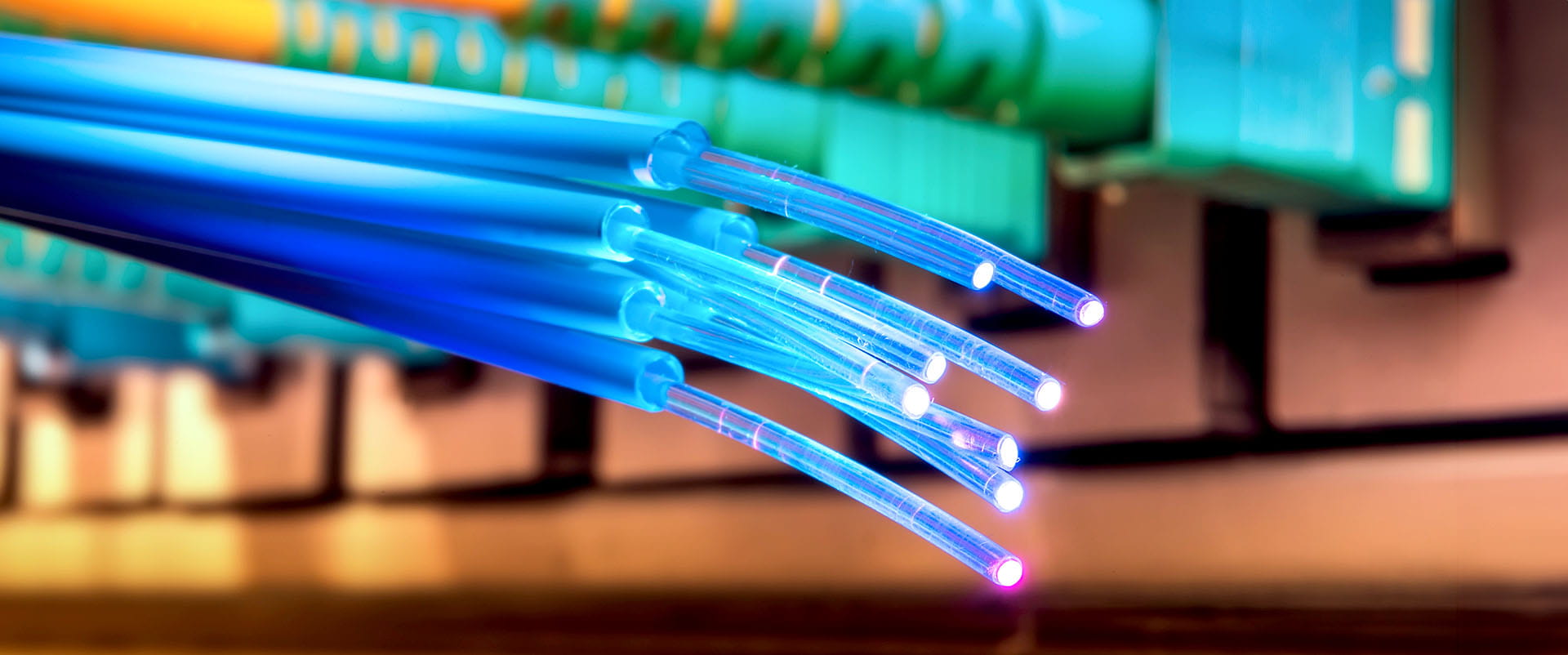 Close-up photo of fiber-optic cables 