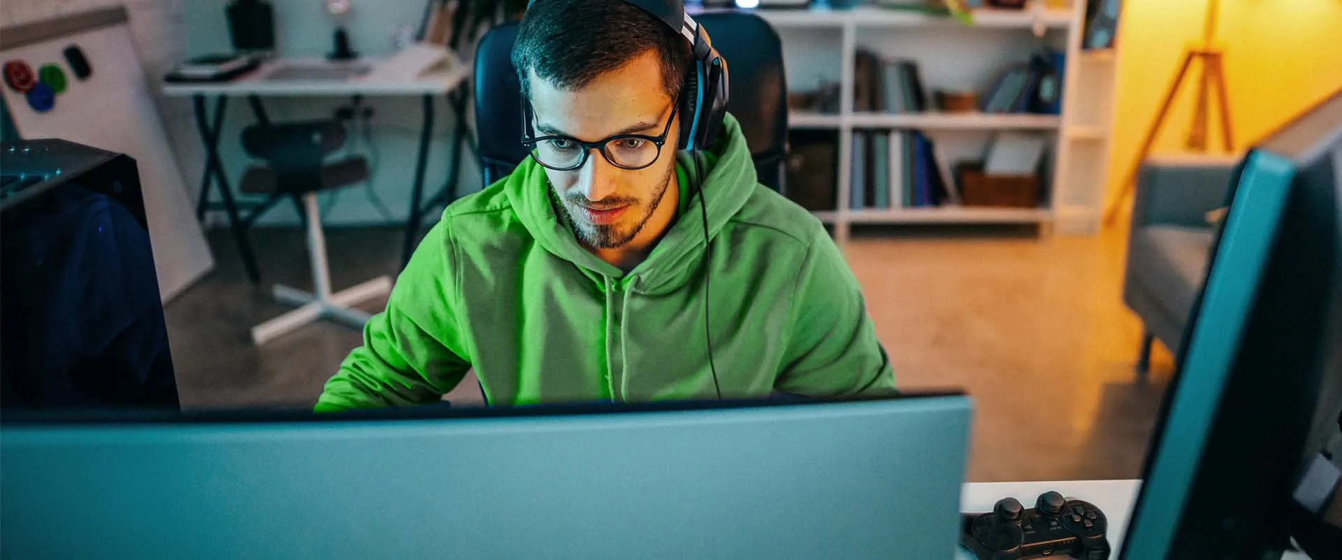 A serious gamer levels up over an Ethernet connection and fast, fiber-optic internet. 