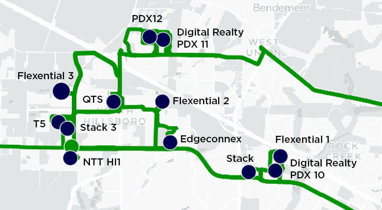Map of Ziply Fiber's Oregon data Centers